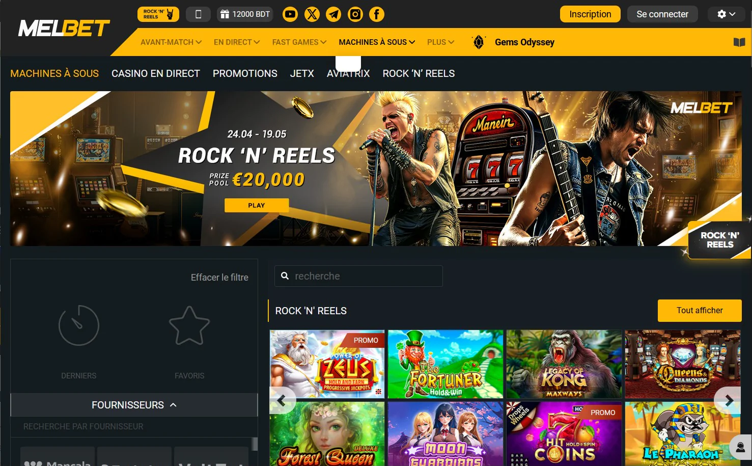 Capture d'écran de la page des jeux sur le site de Melbet